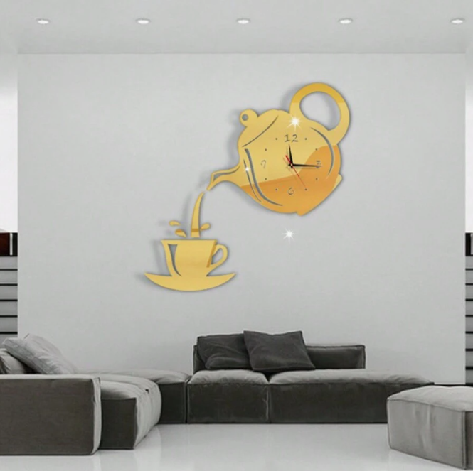 Stickers Muraux - CupTeapotWallClock™- Doré