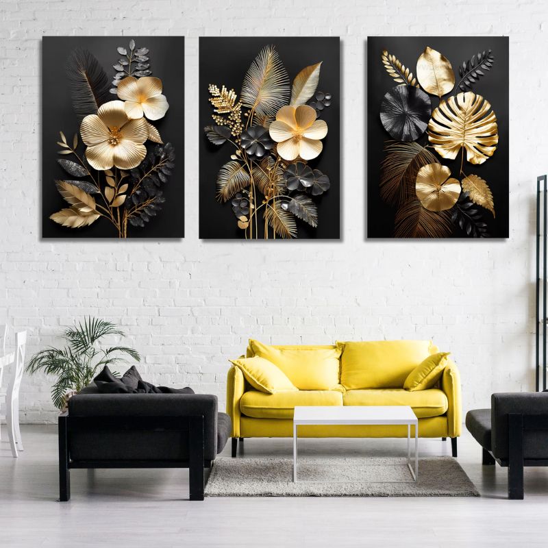 tableau-salle-a-manger-feuillage-metallise