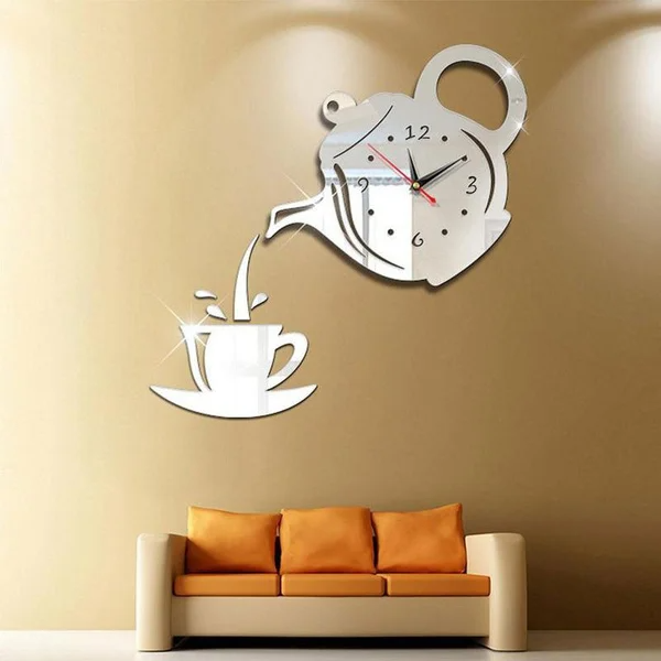 Stickers Muraux - CupTeapotWallClock™- Argent