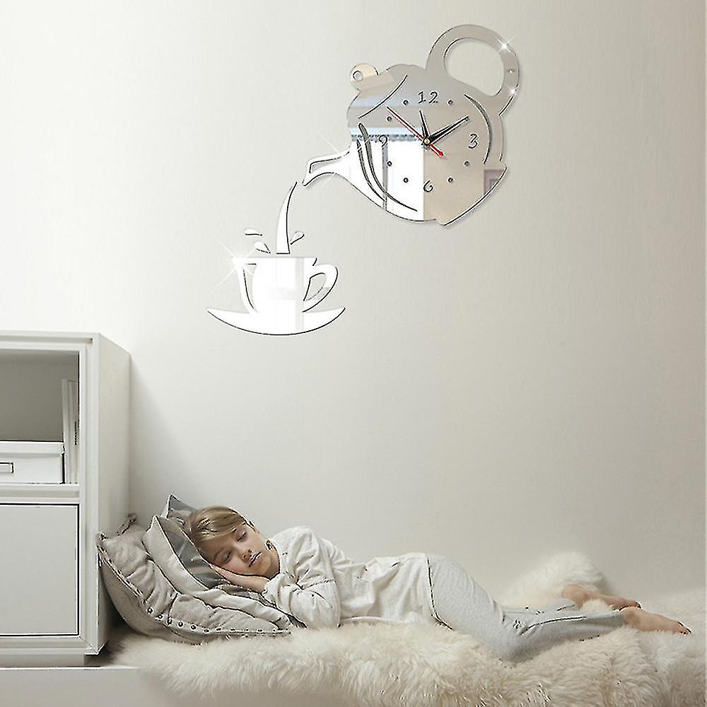 Stickers Muraux - CupTeapotWallClock™- Argent