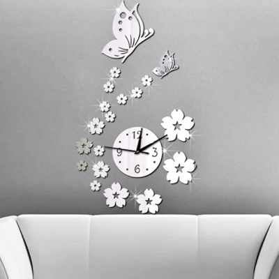 Stickers Muraux - CrystalButterflyClocks™- Argent